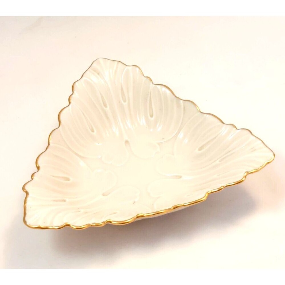 LENOX 24K Gold Decorated Triad Triangle Shaped Trinket Display Bowl Dish 7"